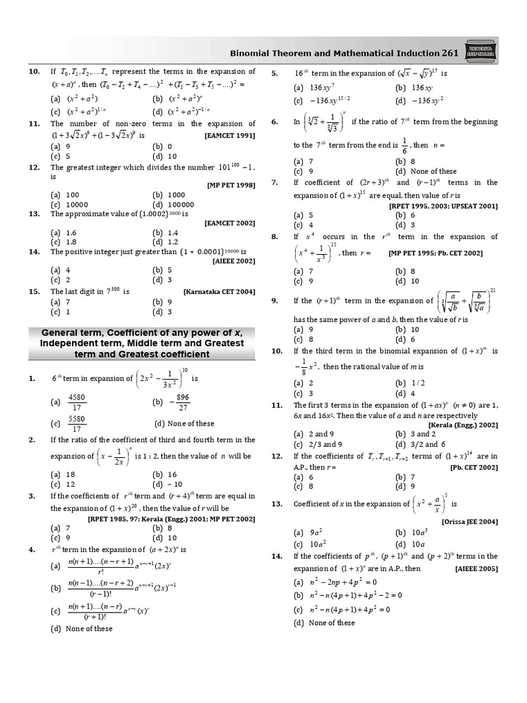 Binomial Theorem Concepts and Problems | PDF | Algebra | Chess Openings