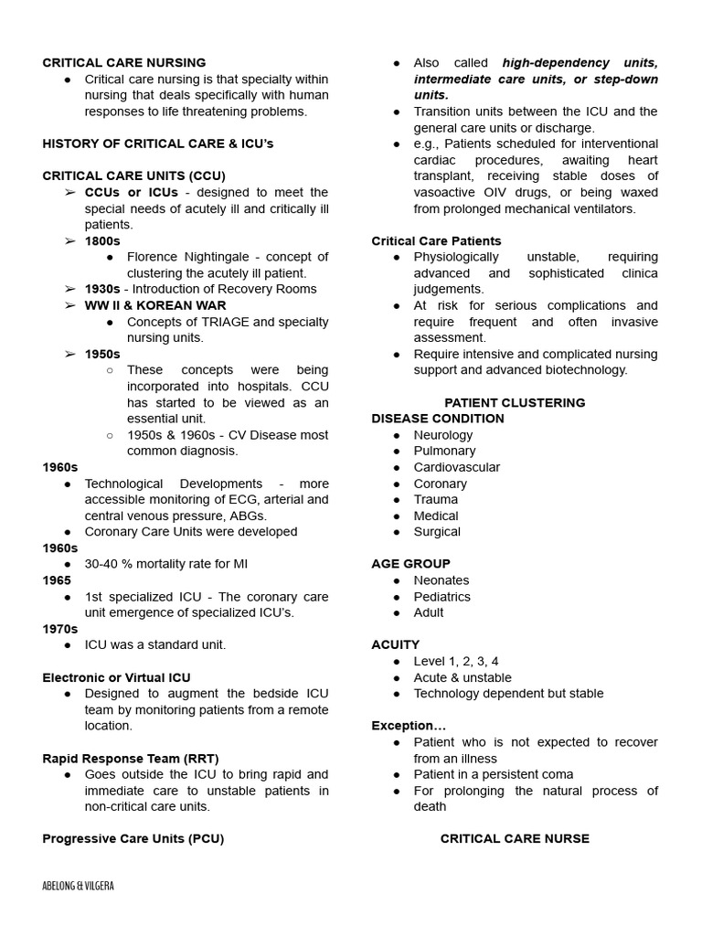 Critical Care Nursing Overview and History | PDF | Traumatic Brain ...