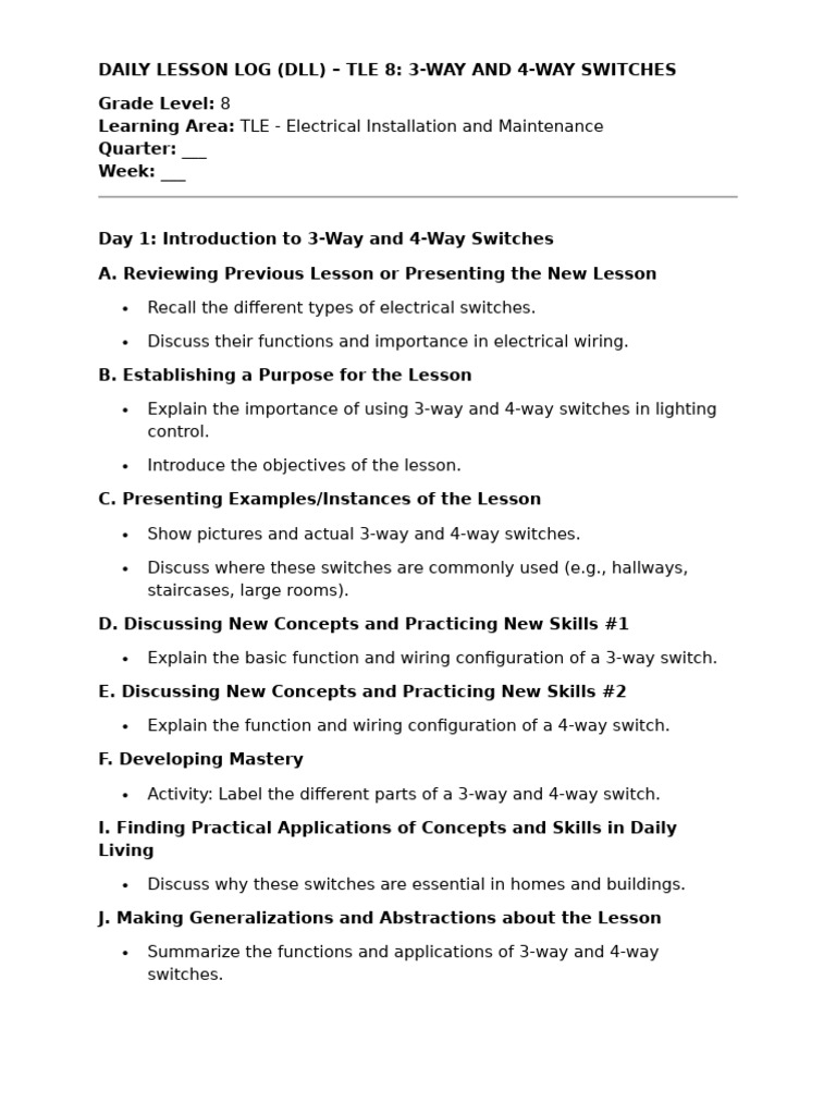 TLE 8: 3-Way & 4-Way Switches Guide | PDF | Electrical Wiring