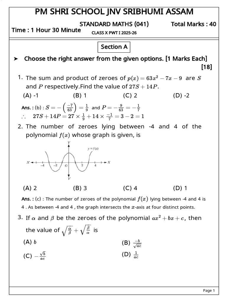 Pwt1 Classx 25-26 - Solution | PDF | Factorization | Zero Of A Function