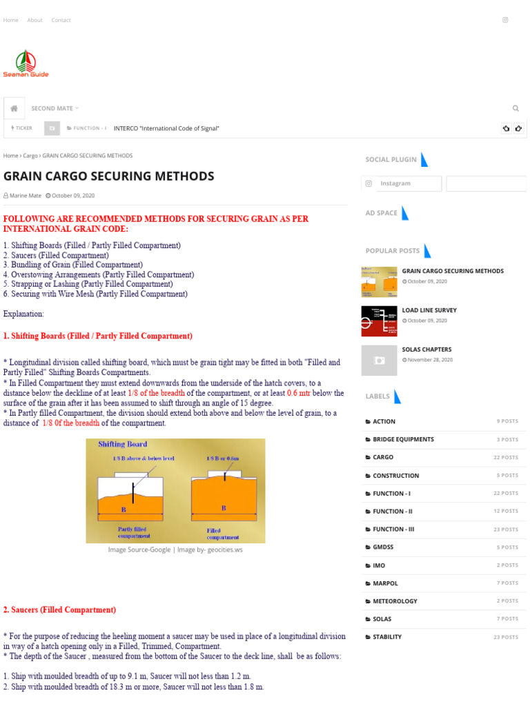 Grain Cargo Securing Methods | PDF | Hull (Watercraft) | Cargo