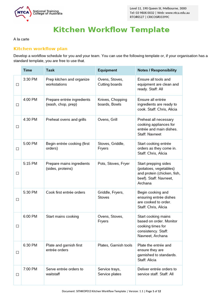 Kitchen Workflow Plan Template | PDF | Kitchen | Grilling