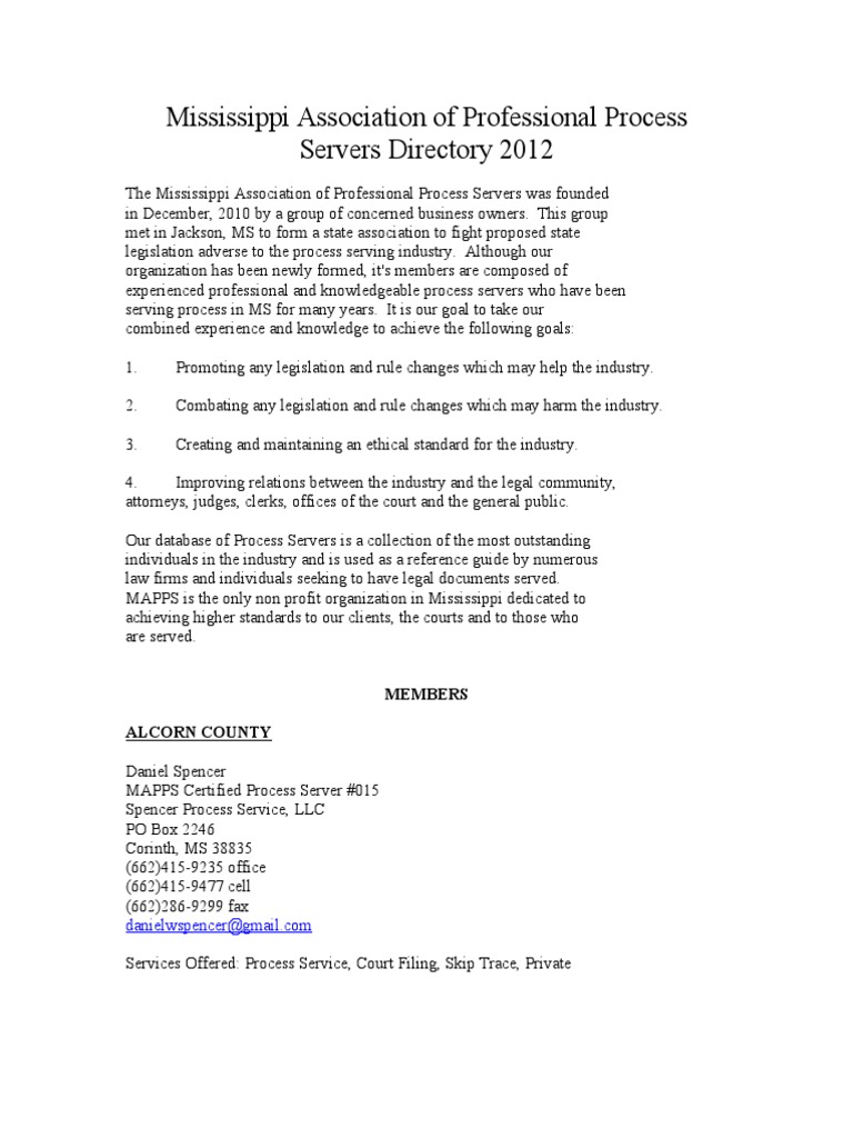 MAPPS Directory PDF Service Of Process Civil Procedure