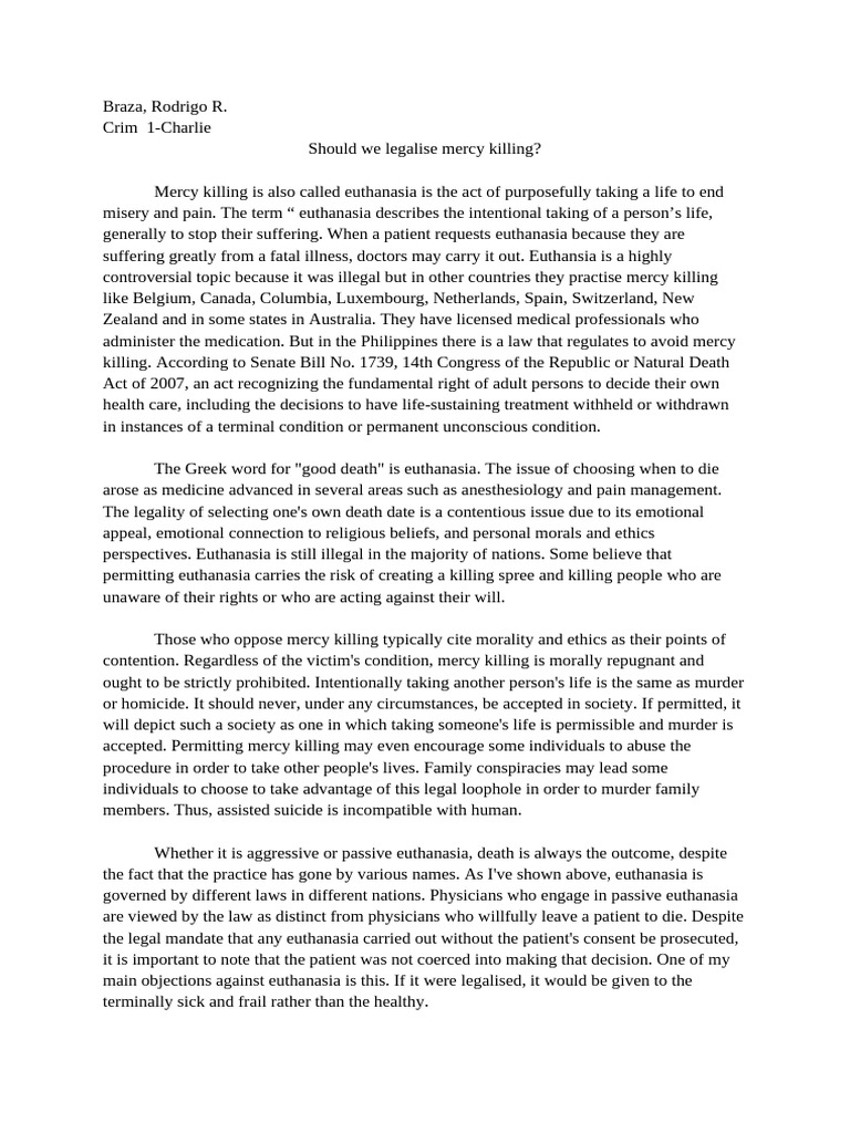Euthanasia: The Case for Mercy Killing | PDF | Medical Ethics | Social ...