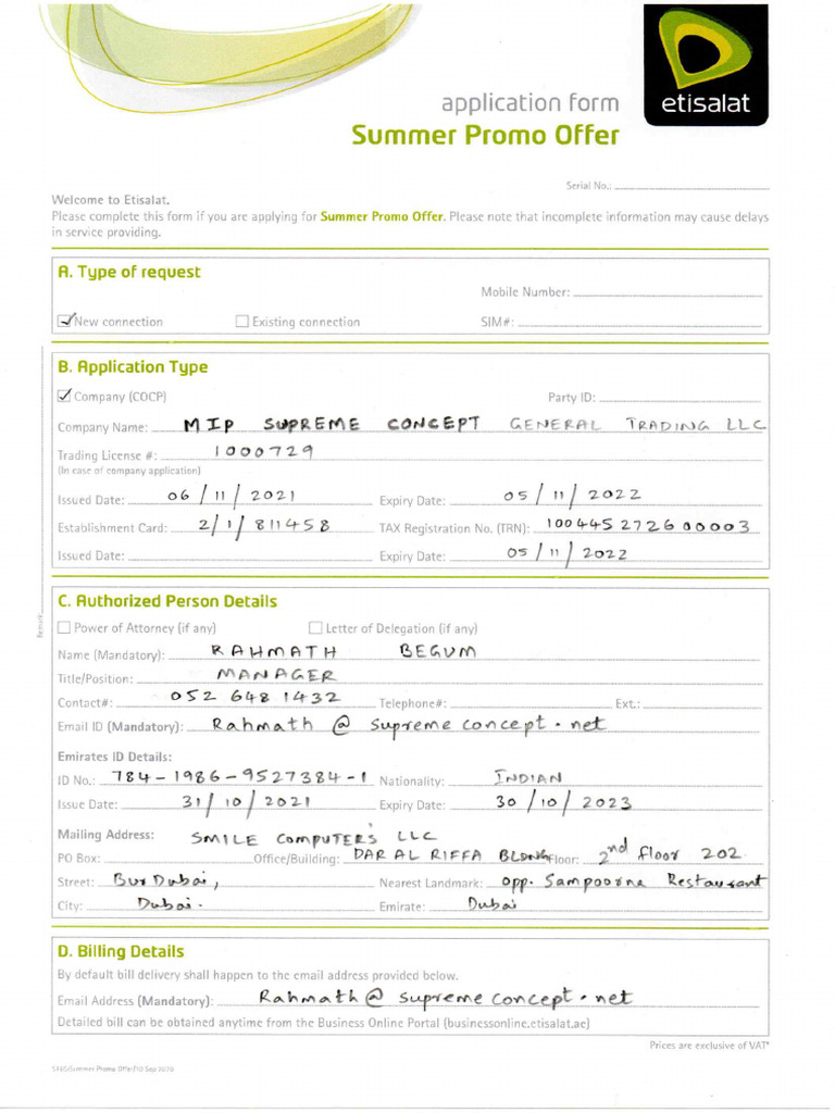 Etisalat 5 Pages For Post Paid Connection | PDF