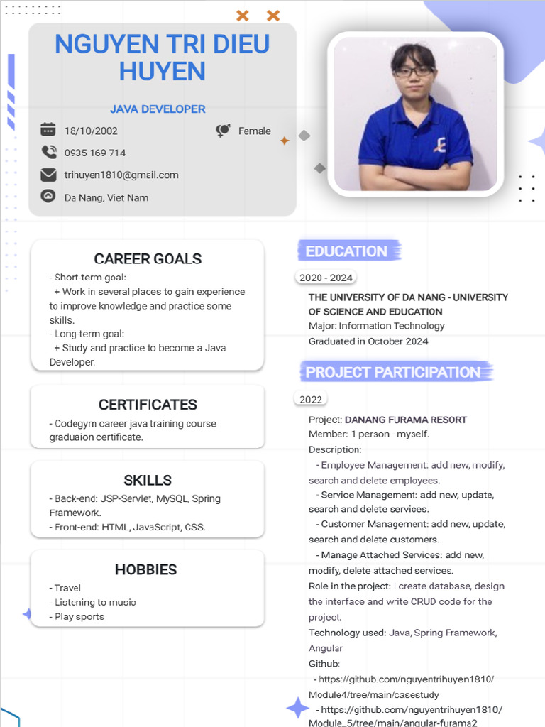 Nguyen Tri Dieu Huyen - Java Developer | PDF