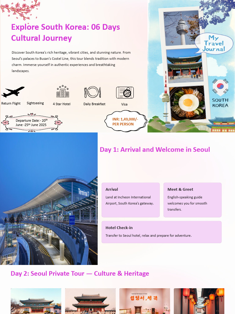 Explore South Korea 06 Days Cultural Journey | PDF | Seoul | Hotel