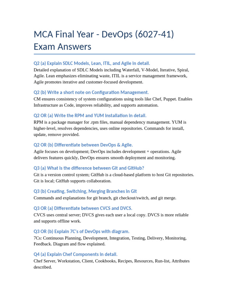 DevOps Exam Answers Overview | PDF | Software Development Process ...