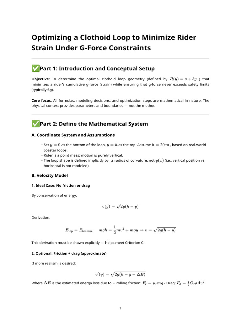 Optimizing Clothoid Loop for Rider Safety | PDF | Drag (Physics ...