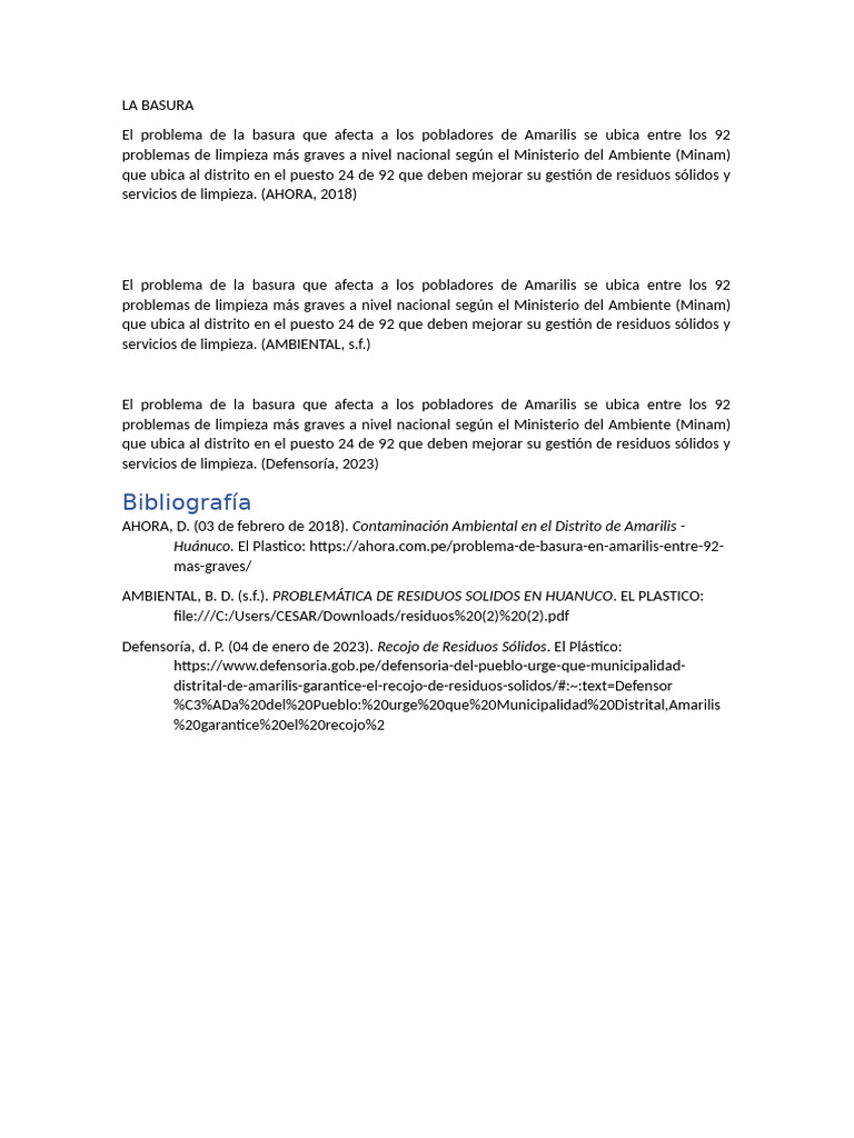 Problemas de Basura en Amarilis | PDF