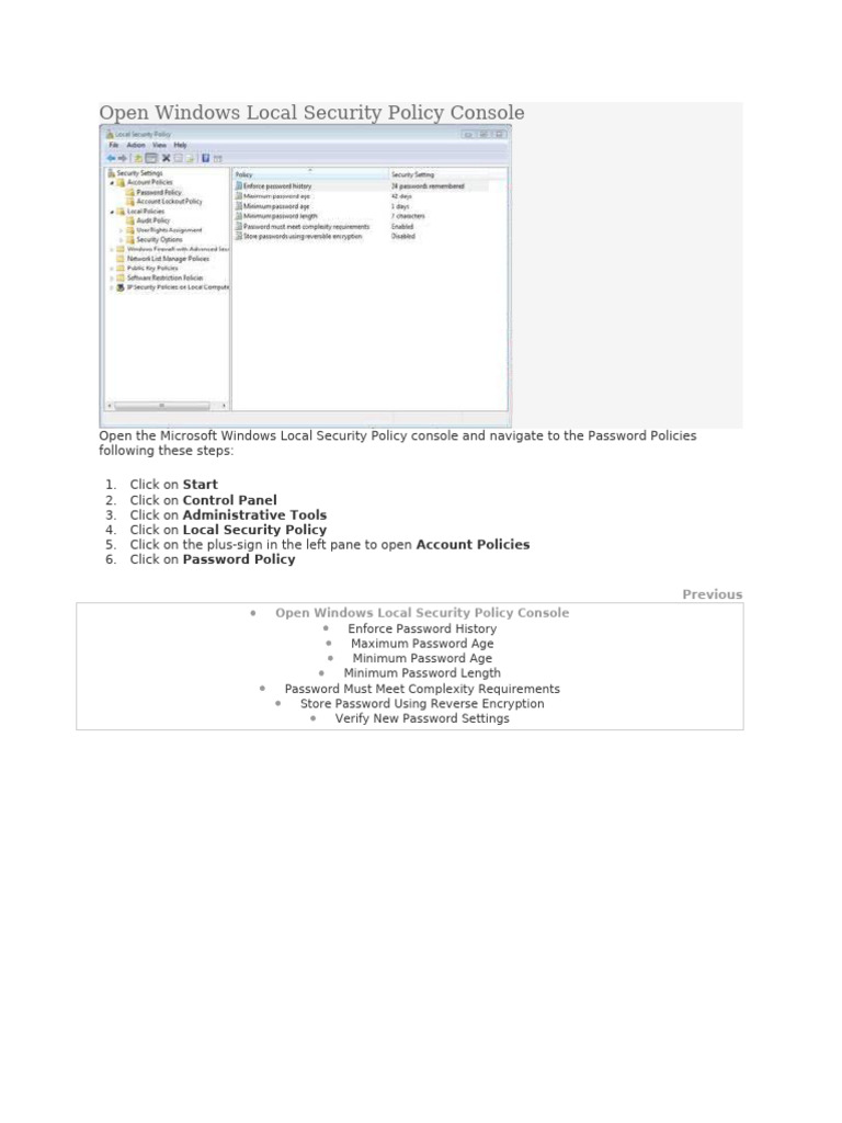 Accessing Local Security Policy Settings | PDF