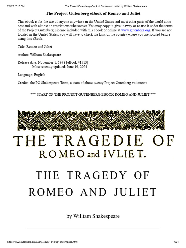 Romeo and Juliet, by William Shakespeare | PDF | Characters In Romeo ...