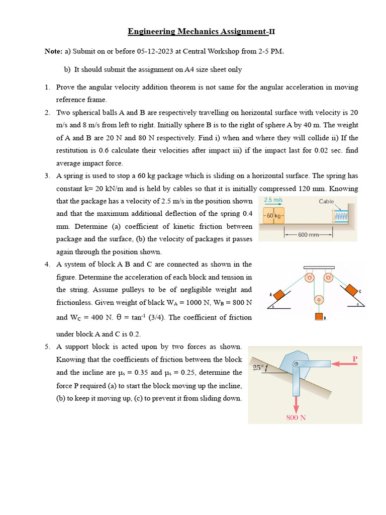 Engineering Mechanics Assignment II | PDF