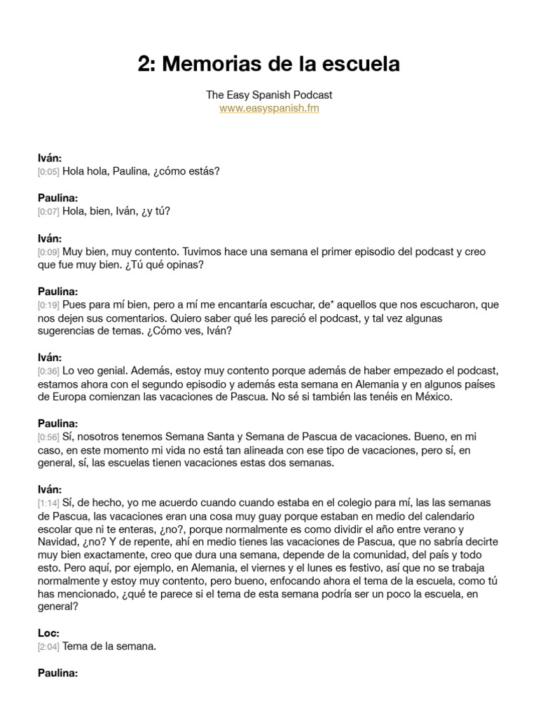 Easyspanishpodcast2 Transcript | PDF | Escuelas