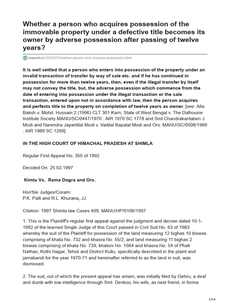 Adverse Possession and Legal Disability | PDF | Lawsuit | Res Judicata