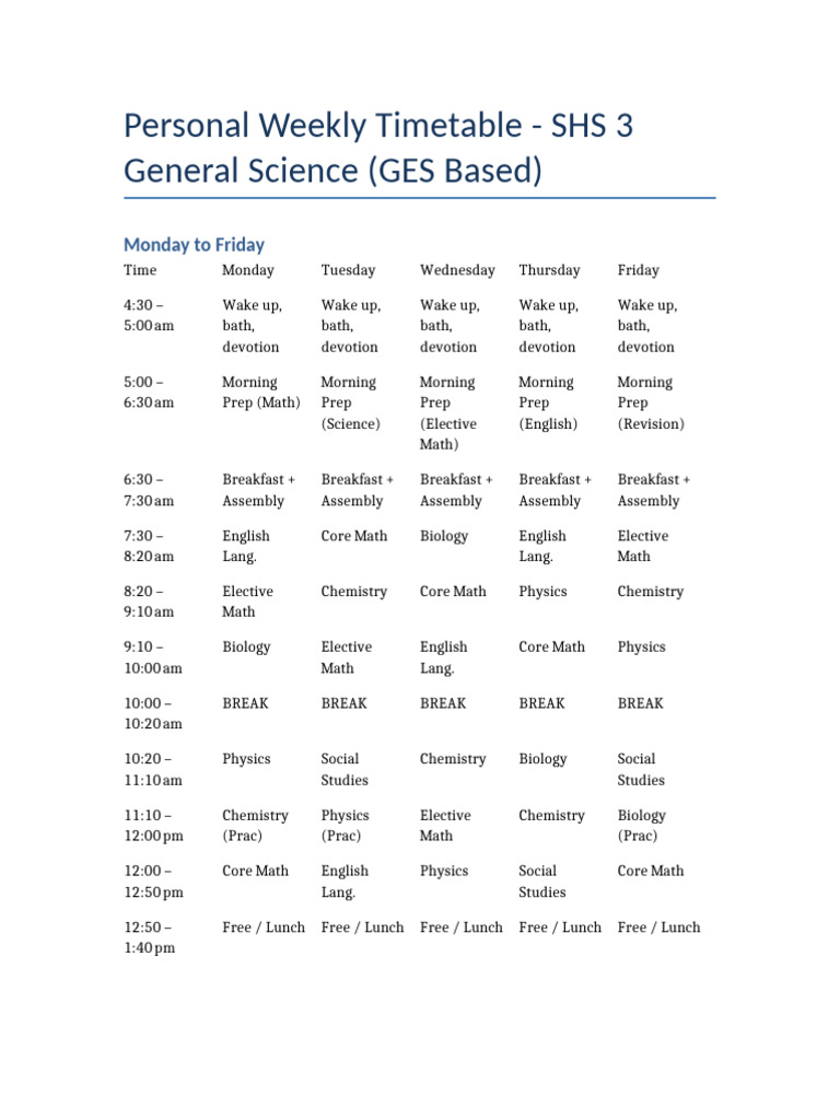 My Personal - SHS3 - Timetable - With - Mock - Prep | PDF