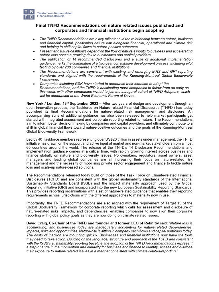 Final TNFD Recommendations Released | PDF | Sustainability ...