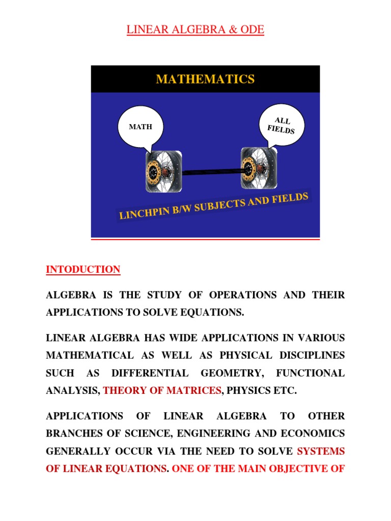 Linear Algebra and ODE Overview | PDF | Matrix (Mathematics) | Determinant