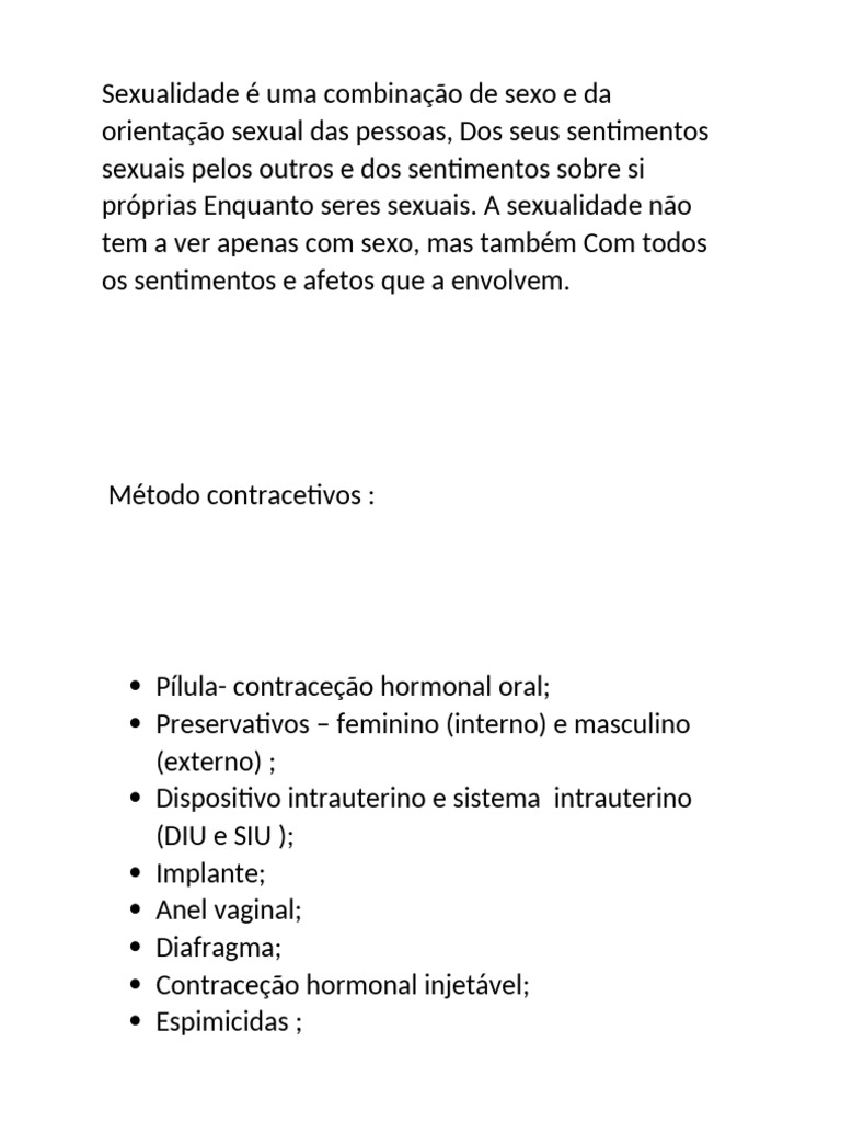 Sexualidade e Métodos Contraceptivos | PDF