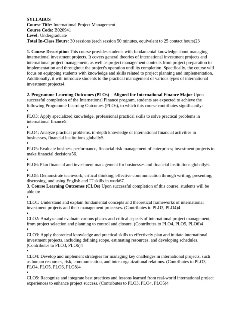 International Project Management Syllabus | PDF | Project Management ...