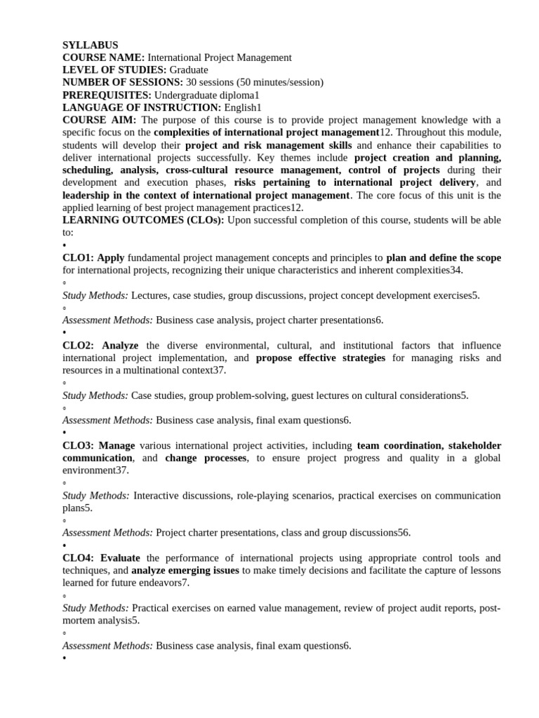 International Project Management Syllabus | PDF | Project Management ...