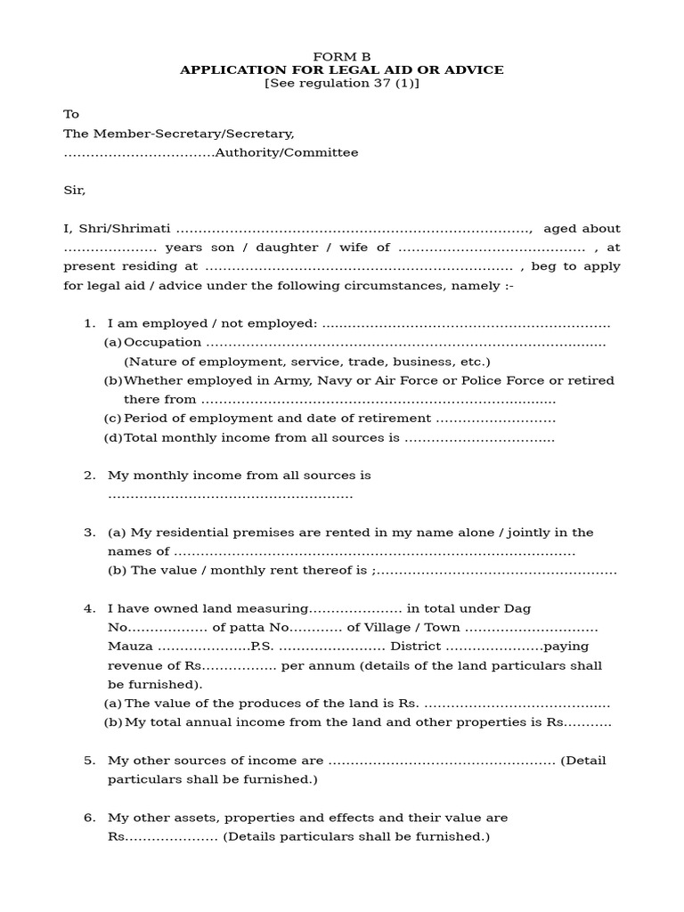 Legal Aid Application Form B | PDF