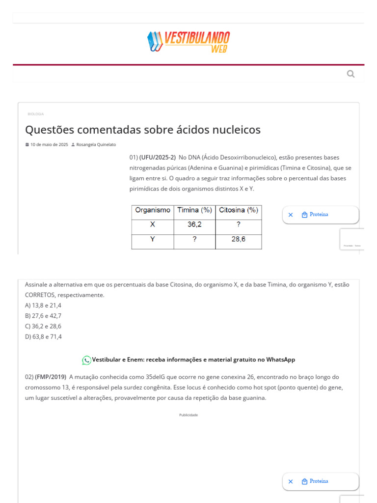Questões sobre Ácidos Nucleicos e DNA | PDF | RNA | DNA