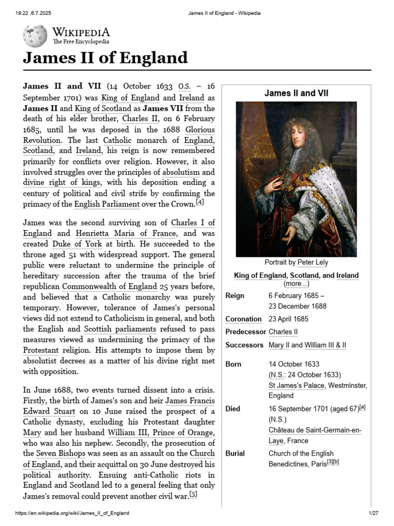 James II of England - Wikipedia | PDF | Monarchy Of The United Kingdom ...
