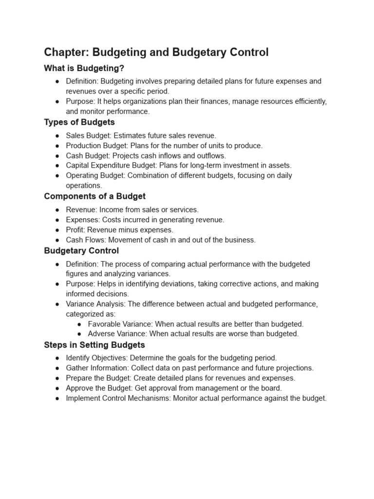 Chapter - Budgeting and Budgetary Control | PDF | Budget | Expense
