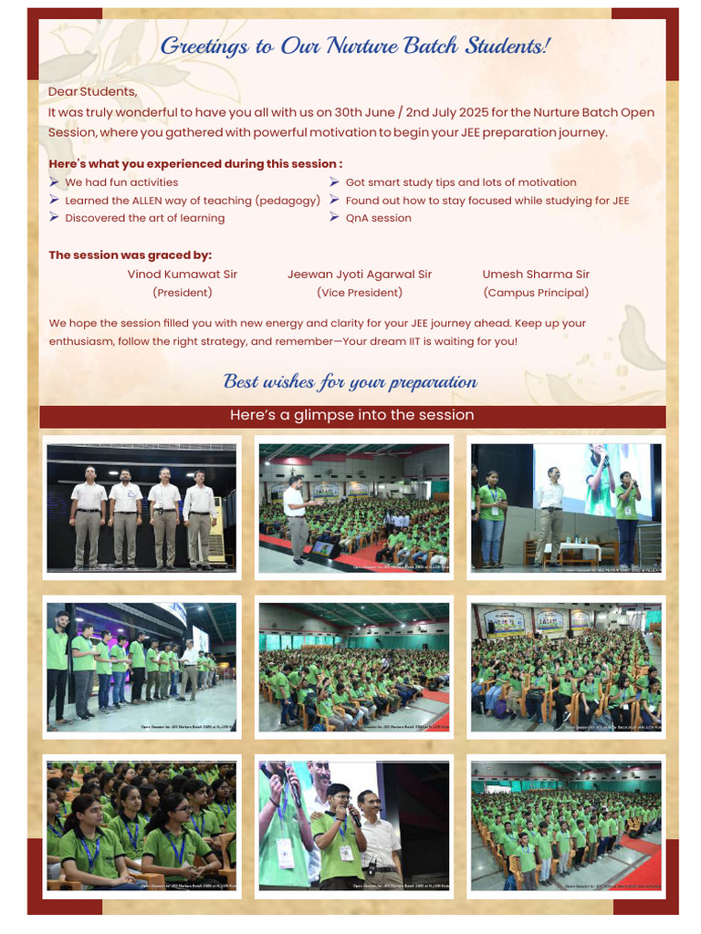 Nurture Batch JEE Prep Session Highlights | PDF