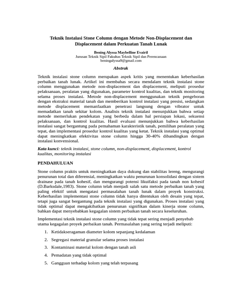 Instalasi Stone Column: Metode Non-Displacement | PDF