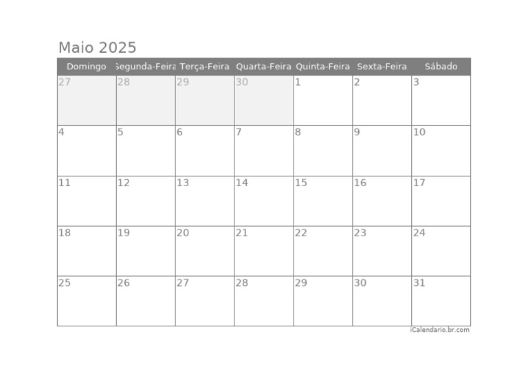 Calendario Maio 2025 5288 | PDF
