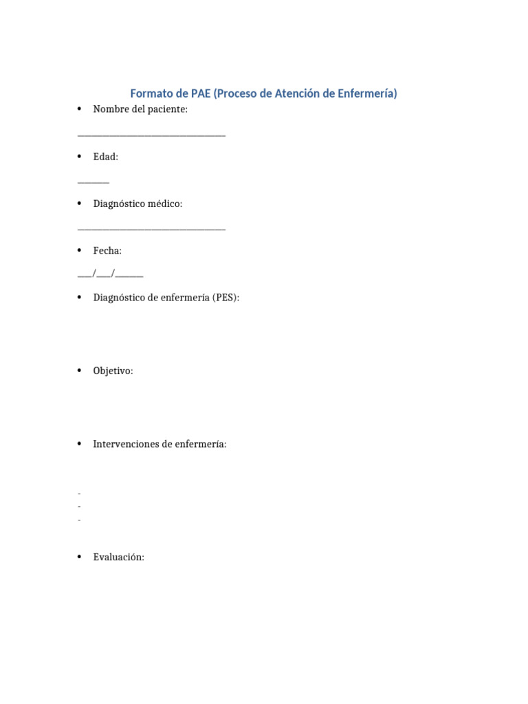 Formato PAE para Enfermería | PDF