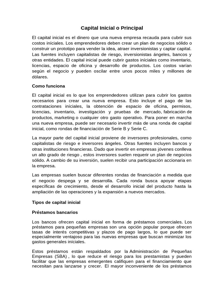 Definición de Capital Inicial Empresarial | PDF | Capital de riesgo ...