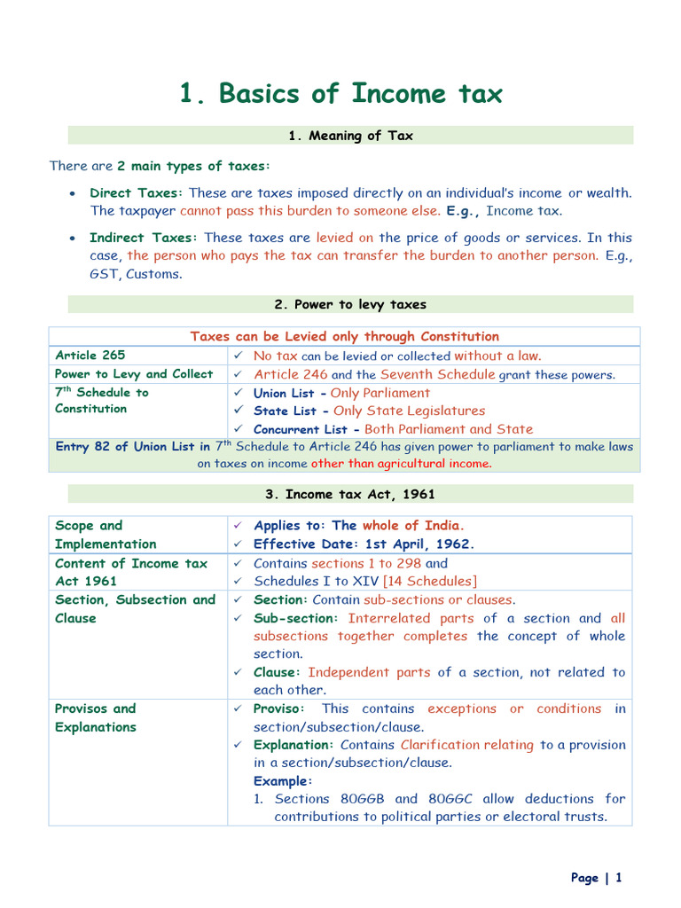 Income Tax Basics and Key Concepts | PDF | Cost Of Living | Alternative ...