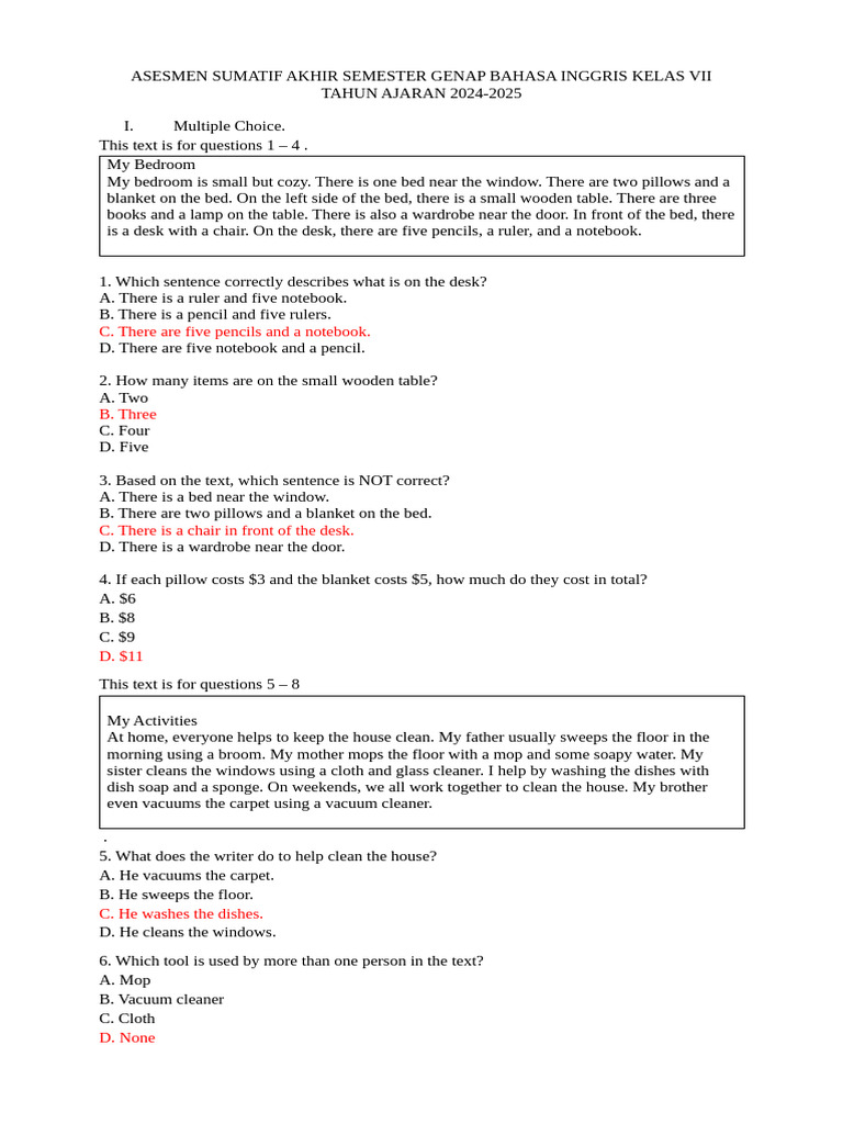 English Final Exam Grade 7 2024-2025 | PDF | Classroom | Workweek And ...