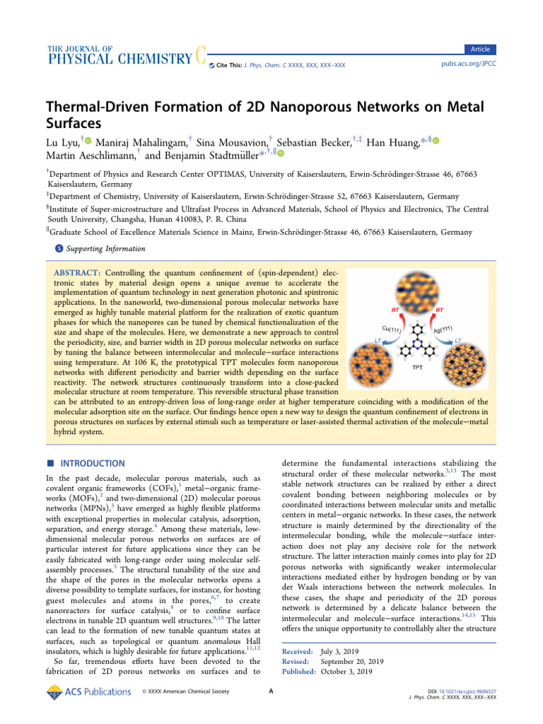 Thermal Control of 2D Nanoporous Networks | PDF | Molecules | Chemical Bond
