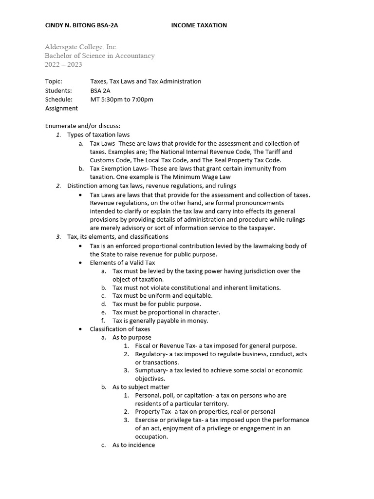Overview of Tax Laws and Administration | PDF | Taxes | Taxation In The ...