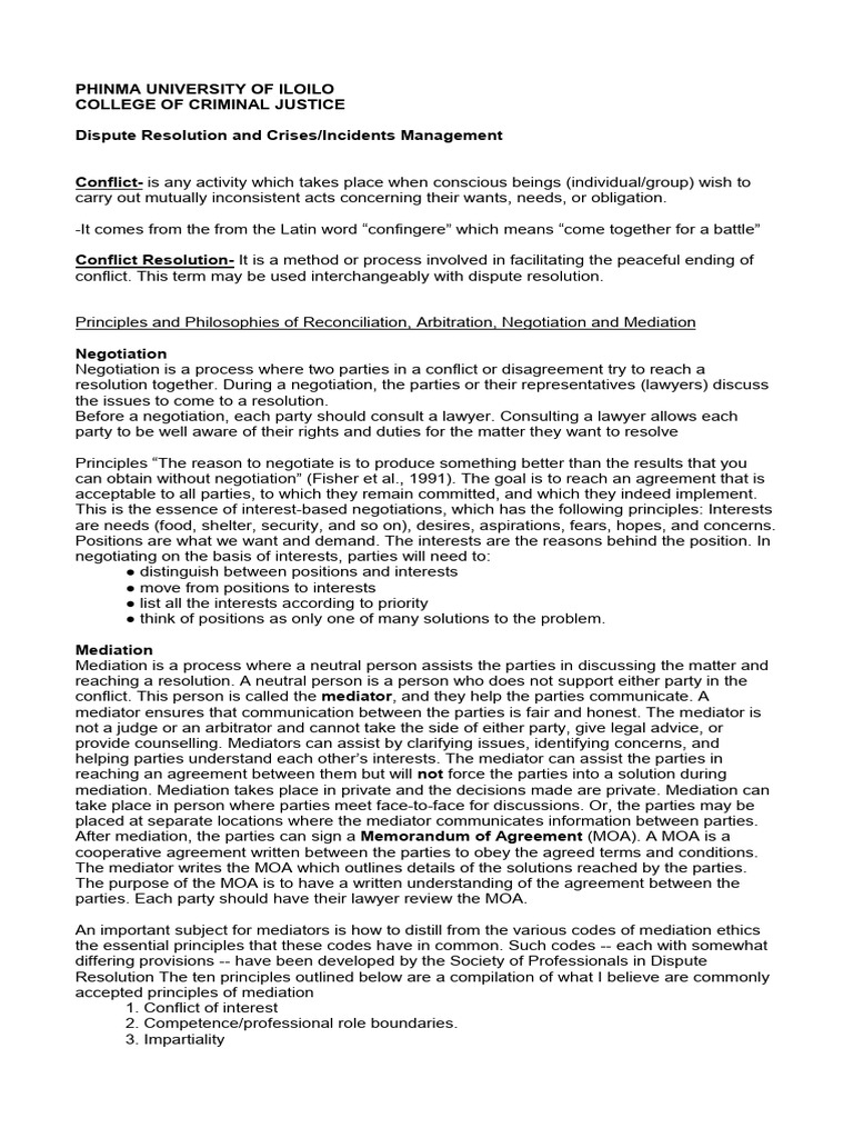 Dispute Resolution and Crises Incident Management Reviewer | PDF ...