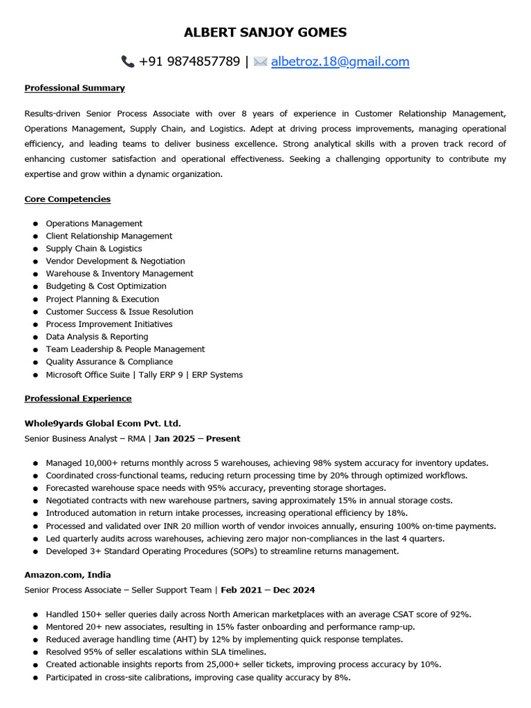 Resume 1 Docx PDF Logistics - 1