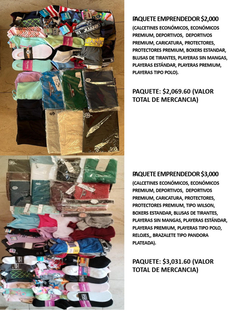 Paquetes y Precios de Ropa y Calcetines | PDF | Joyería | Softlines ...