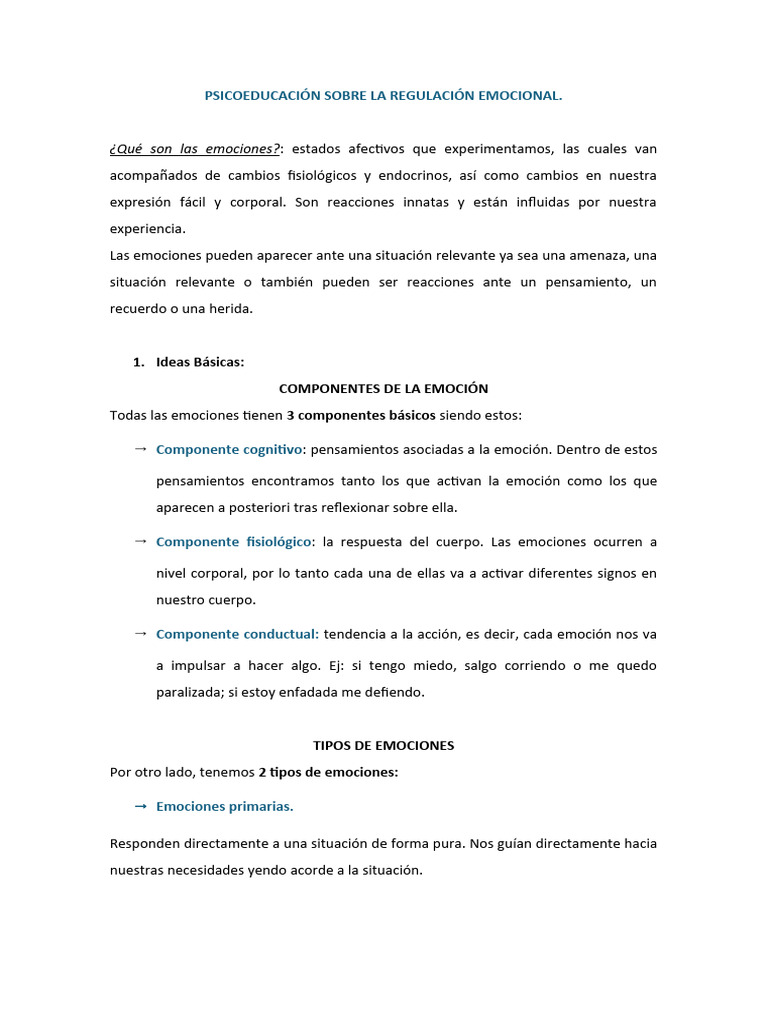 Psicoeducación Sobre La Regulación Emocional | PDF | Las emociones ...