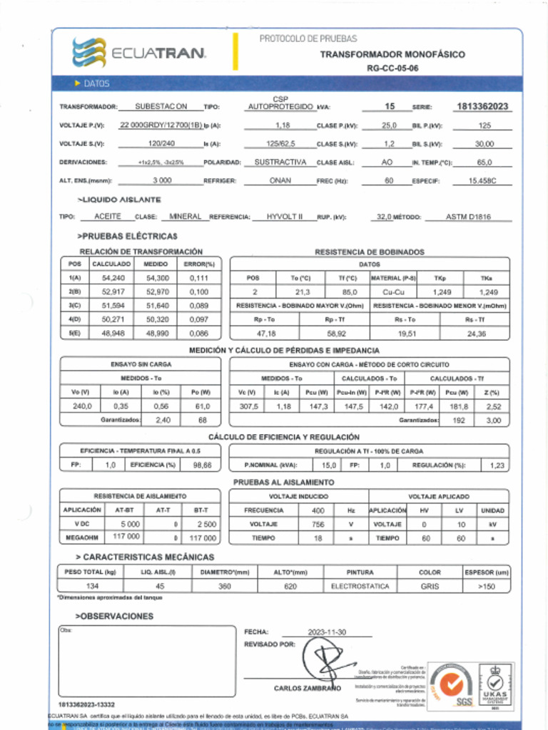 Ficha Trafo | PDF
