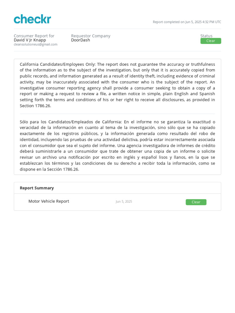 Clear Motor Vehicle Report for David Knapp | PDF | Vehicles