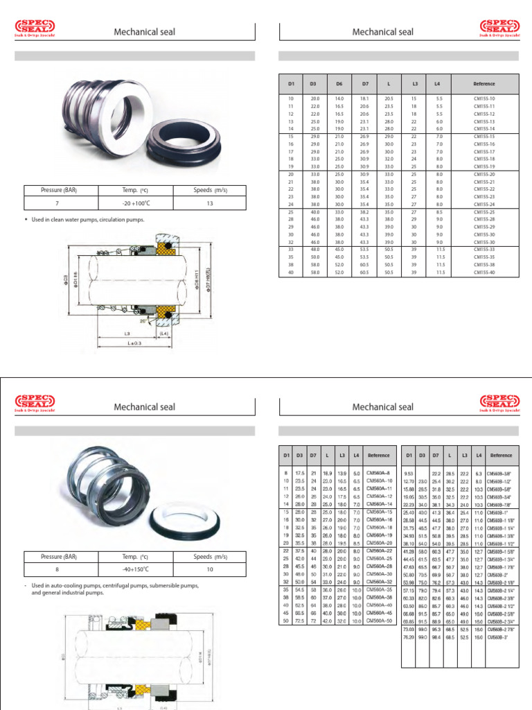 Mechanical Seal Specifications CM 155 | PDF | Fluid Mechanics | Gases