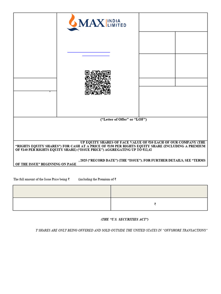 Max India Rights Issue Application Form | PDF | Securities (Finance ...