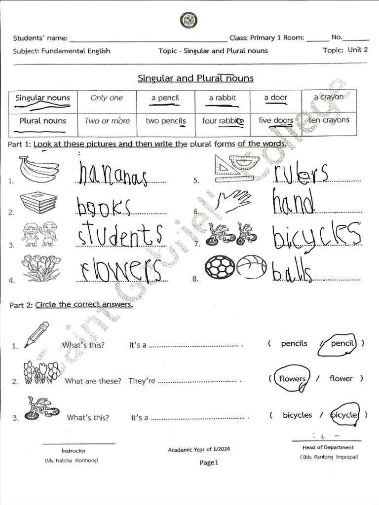 Fundamental Unit 2 - Singular&Plural Nouns PDF | PDF