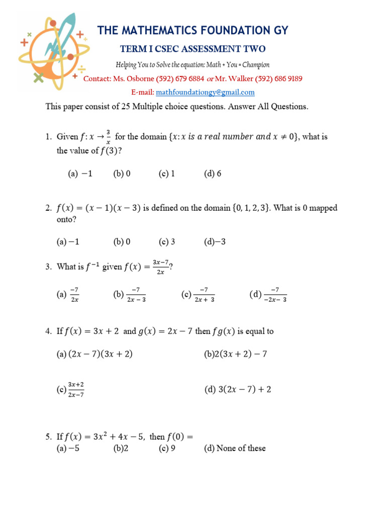 CSEC Term 1 - Assessment II | PDF | Mathematics