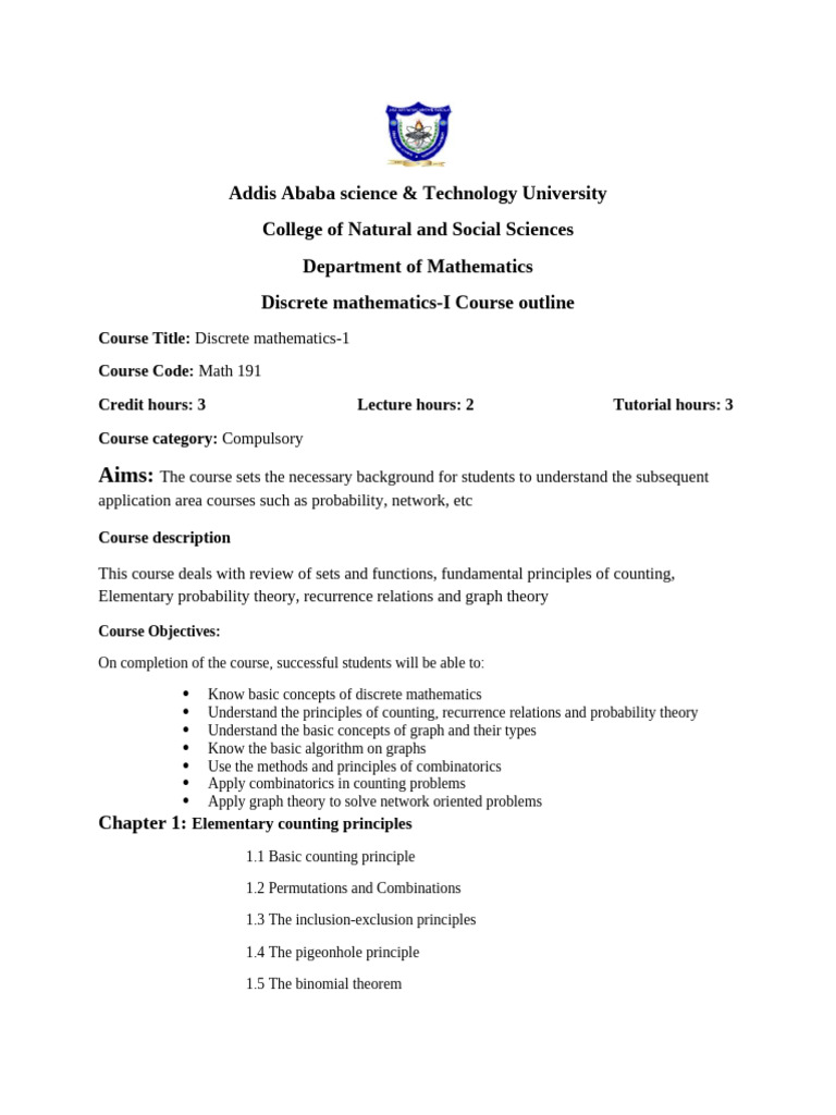 Discrete Mathematics Course Outline | PDF | Graph Theory | Recurrence ...