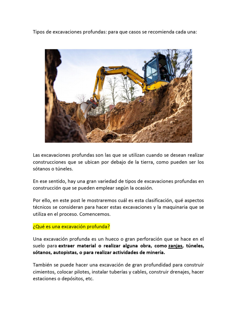Tipos de Excavaciones Profundas y Usos | PDF | Fundación (Ingeniería ...